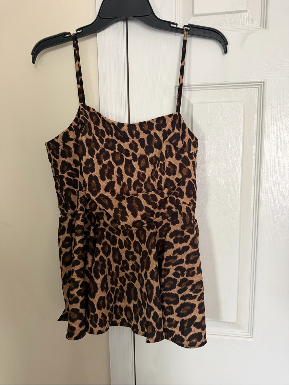 SHEIN Leopard Print Spaghetti Strap Peplum Cami - Brown Black